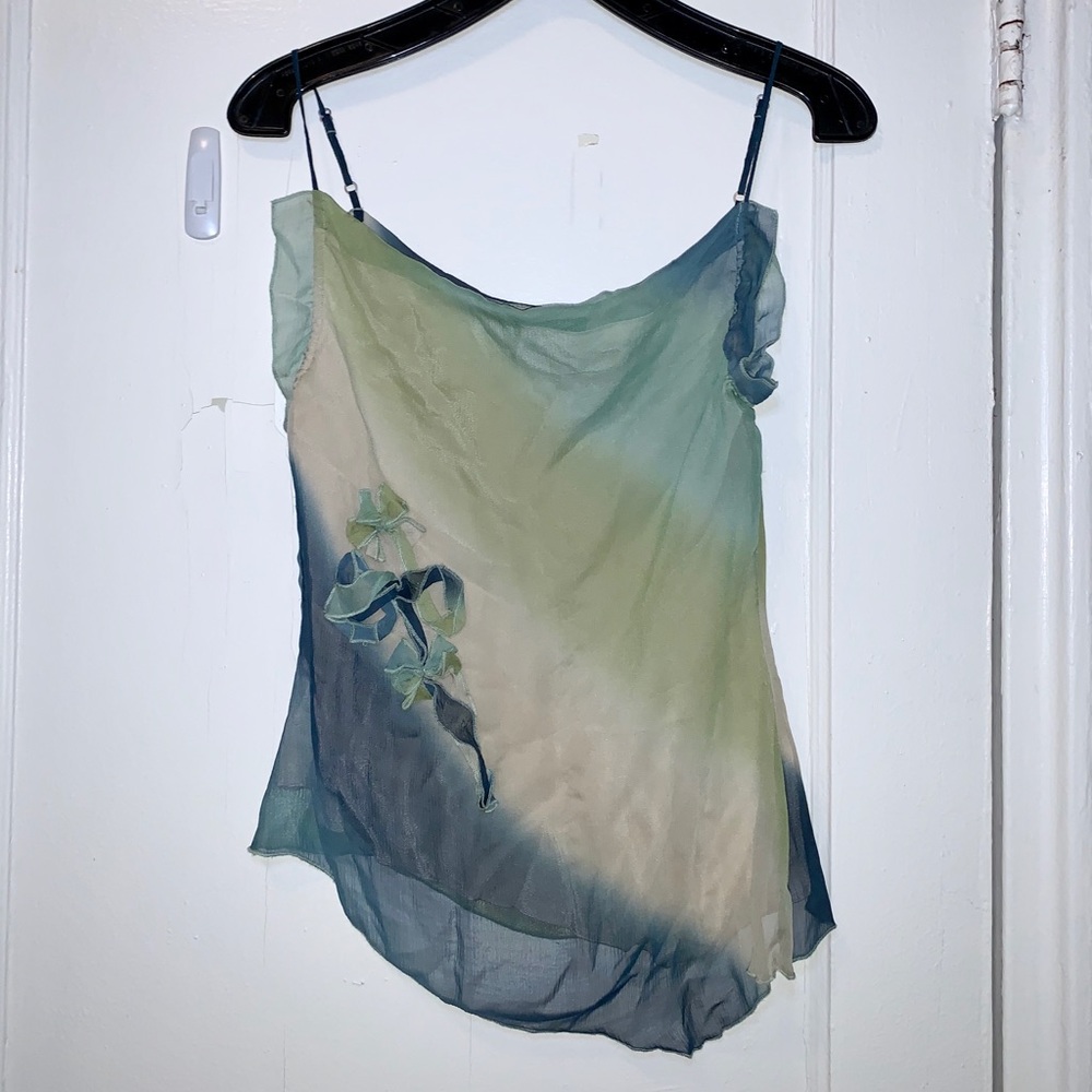 BCBGMAXAZRIA Asymmetric Blue Green Ombre Top XS